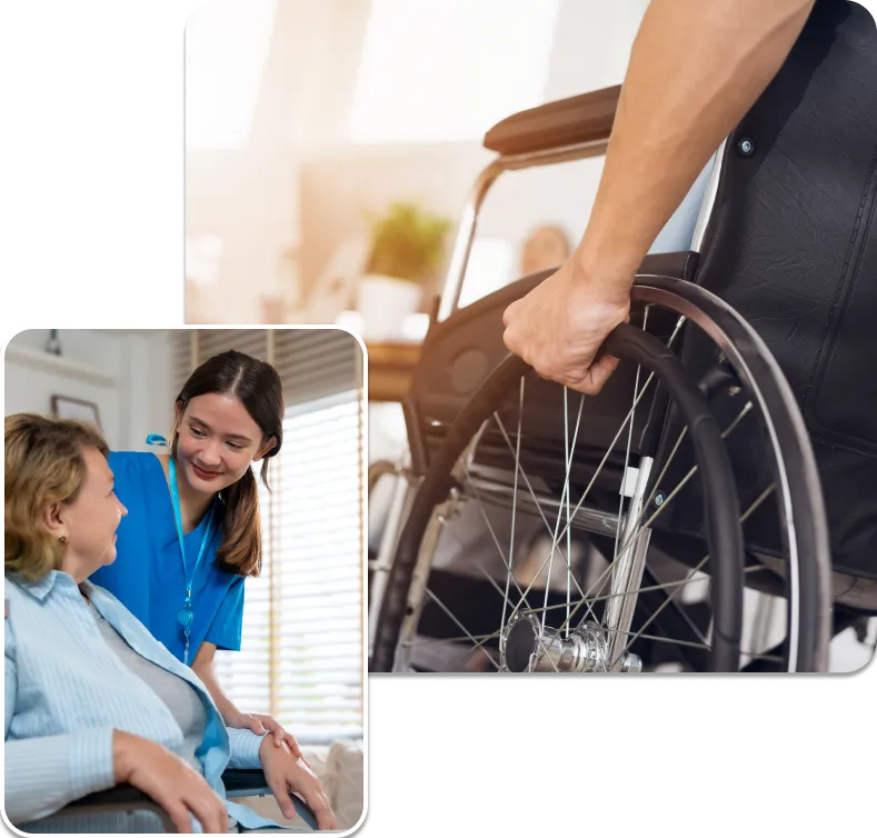Imagem de cuidadora auxiliando sua paciênte